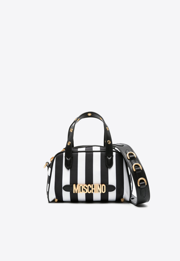 Moschino Logo Striped Top Handle Bag B7431 8202 1888 Monochrome