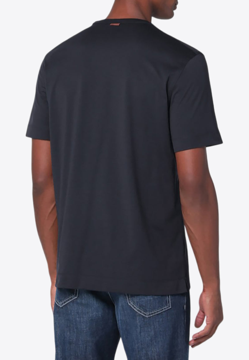 ZEGNA Logo Print Crewneck T-shirt Blue B760E7360A5/R_ZEGNA-B09