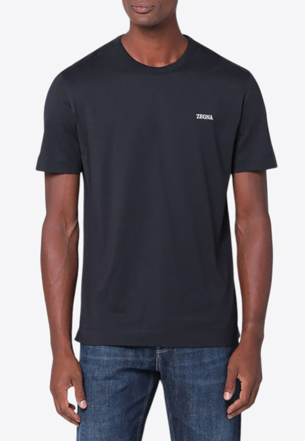 ZEGNA Logo Print Crewneck T-shirt Blue B760E7360A5/R_ZEGNA-B09