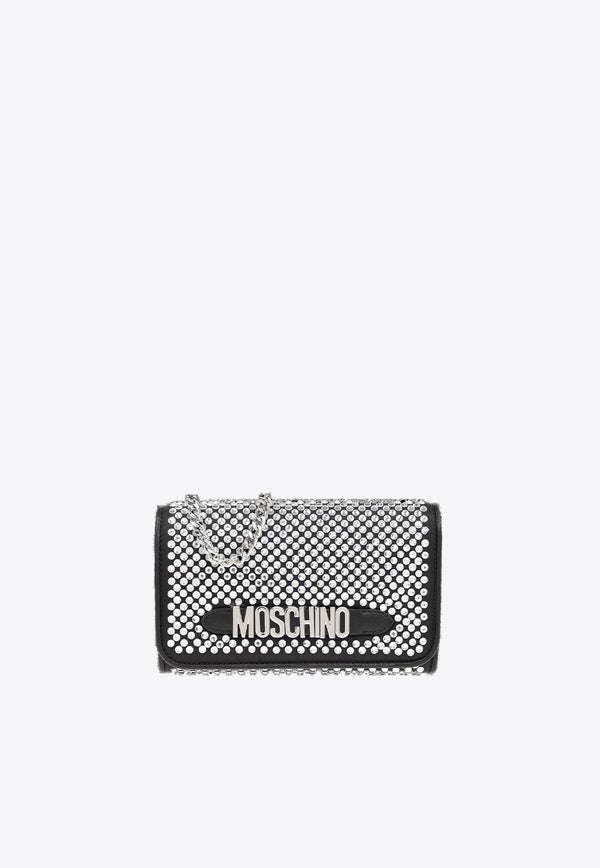 Moschino Crystal Embellished Logo Lettering Clutch B8102 8202 3555