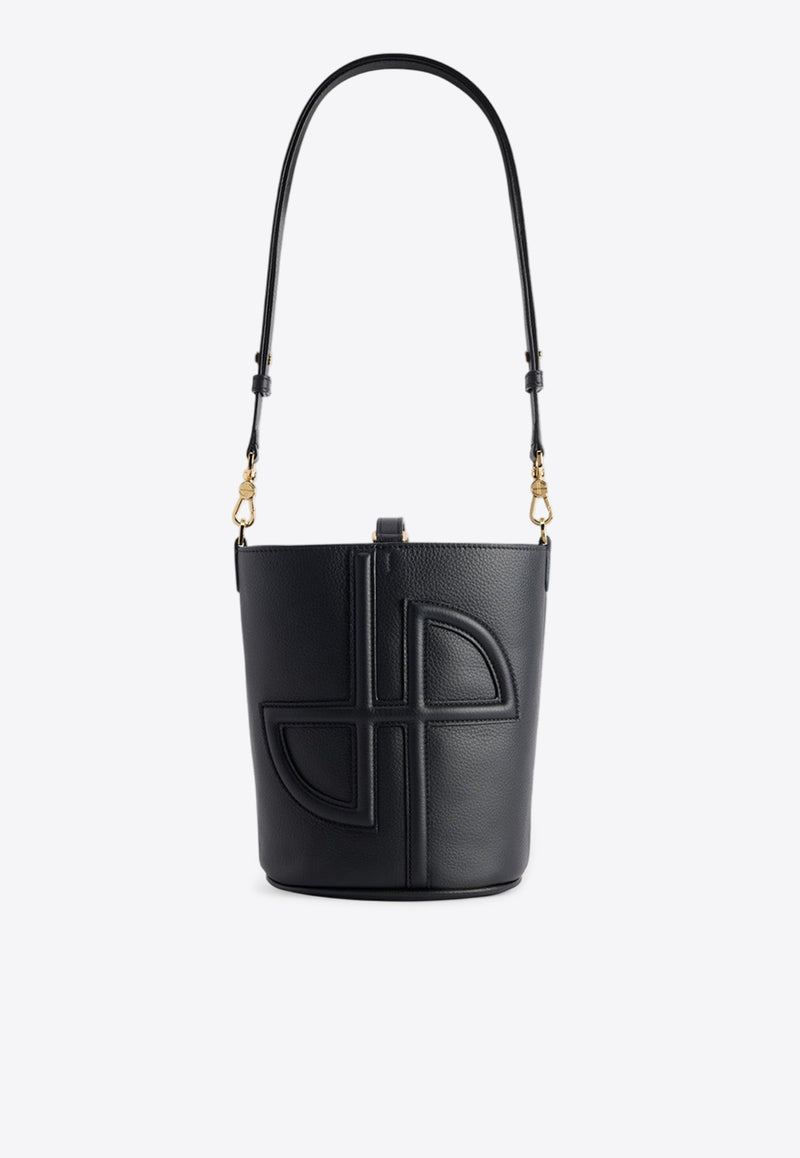 Patou Small JP Embossed Leather Bucket Bag Black BA016-5038BLACK