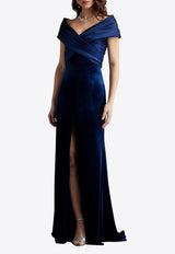 Tadashi Shoji Baxter Portrait Collar Velvet Gown Navy BAL24730L_NAVY
