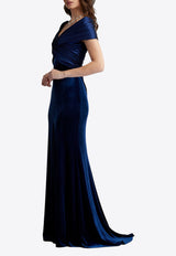 Tadashi Shoji Baxter Portrait Collar Velvet Gown Navy BAL24730L_NAVY