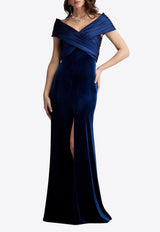 Tadashi Shoji Baxter Portrait Collar Velvet Gown Navy BAL24730L_NAVY