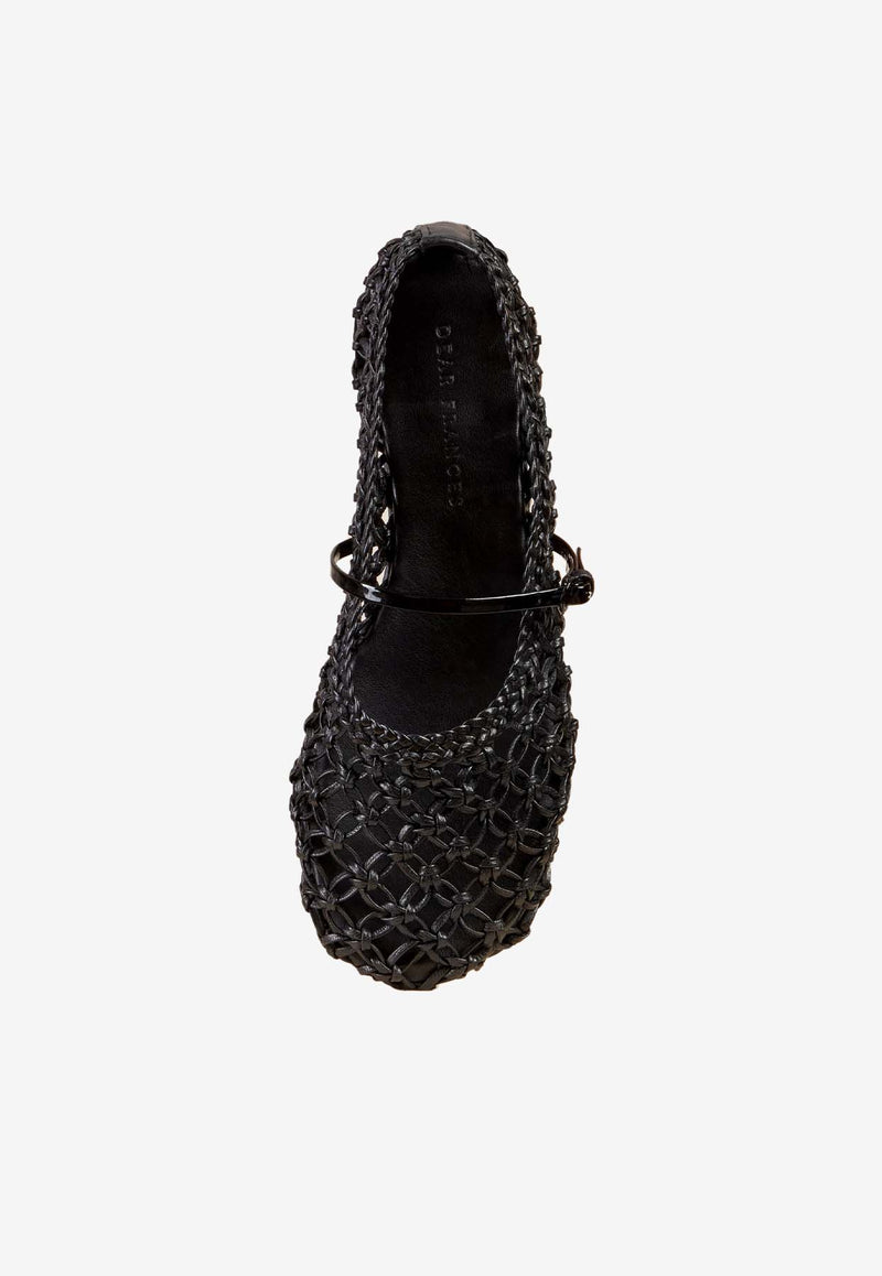 DEAR FRANCES Balla Woven Ballet Flats in Nappa Leather Black BALLA04BLACK