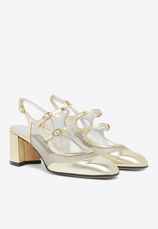 Carel Paris Bananight 60 Mary-Jane Slingback Pumps in Laminated Leather Gold BANANIGHT-332690_PLATINUM
