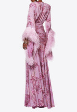 Bronx and Banco Geisha Printed Feather-Embellished Gown BB-19-033LILAC/LAVENDAR