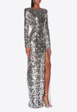 Bronx and Banco Farah Long-Sleeved Sequined Gown Silver BB-21-083SILVER