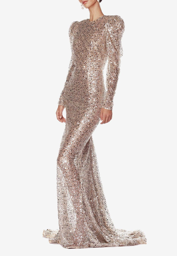 Bronx and Banco Tessa Sequined Mesh Gown Silver BB-COL1-034SILVER