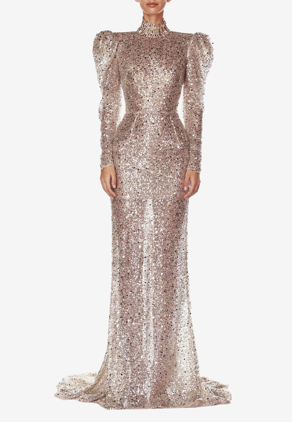 Bronx and Banco Tessa Sequined Mesh Gown Silver BB-COL1-034SILVER