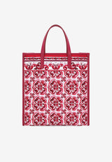 Dolce & Gabbana Small Majolica Print Canvas Tote Bag Fuchsia BB2259 AP026 HE3OB