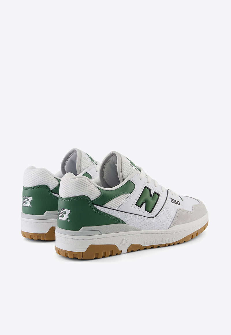 New Balance 550 Low-Top Sneakers in White with Nori and Brighton Gray White BB550ESB