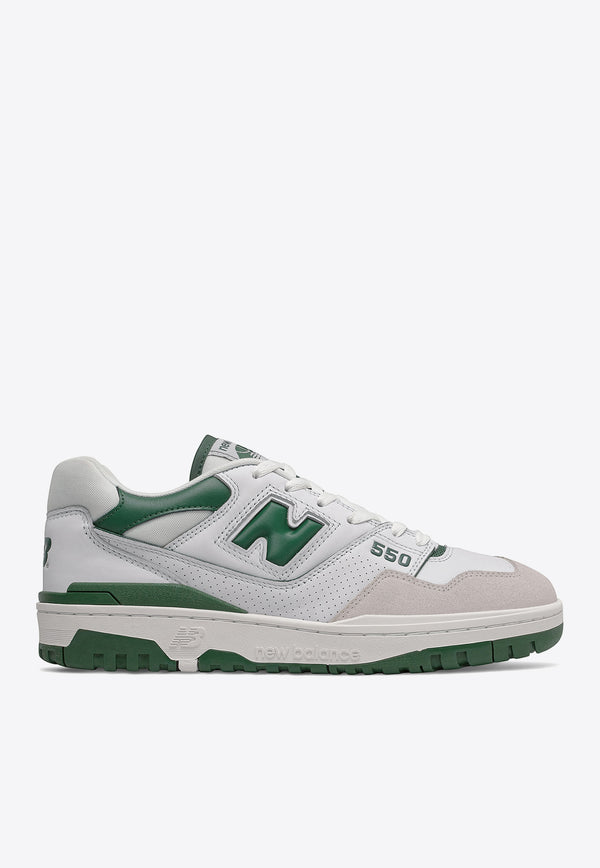 New Balance 550 Low-Top Sneakers in White with Team Forest Green BB550WT1