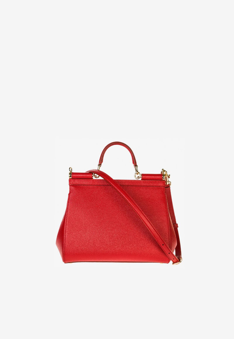 Dolce & Gabbana Large Sicily Top Handle Bag in Dauphine Leather Red BB6002 A1001 80303