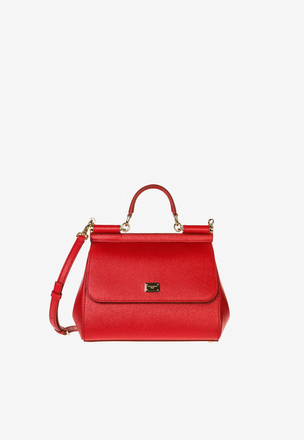 Dolce & Gabbana Large Sicily Top Handle Bag in Dauphine Leather Red BB6002 A1001 80303
