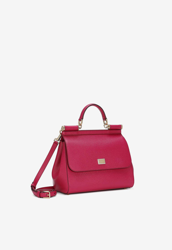 Dolce & Gabbana Large Sicily Top Handle Bag in Dauphine Leather Fuchsia BB6002 A1001 8I484