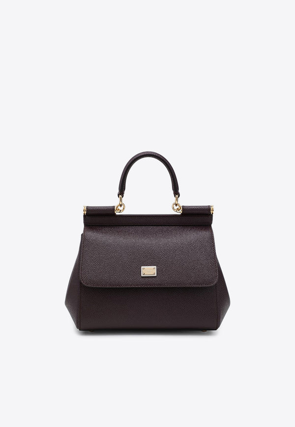 Dolce & Gabbana Large Sicily Hammered Leather Top Handle Bag Wine BB6002B1001/R_DOLCE-8M073