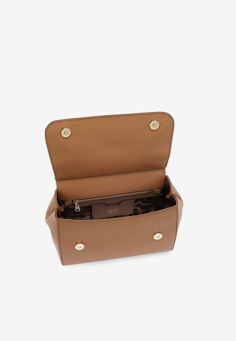 Dolce & Gabbana Large Sicily Leather Top Handle Bag Brown BB6002 B1001 8M417