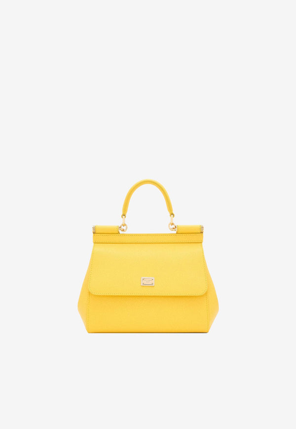 Dolce & Gabbana Medium Sicily Top Handle Bag in Dauphine Leather Yellow BB6003 A1001 80228