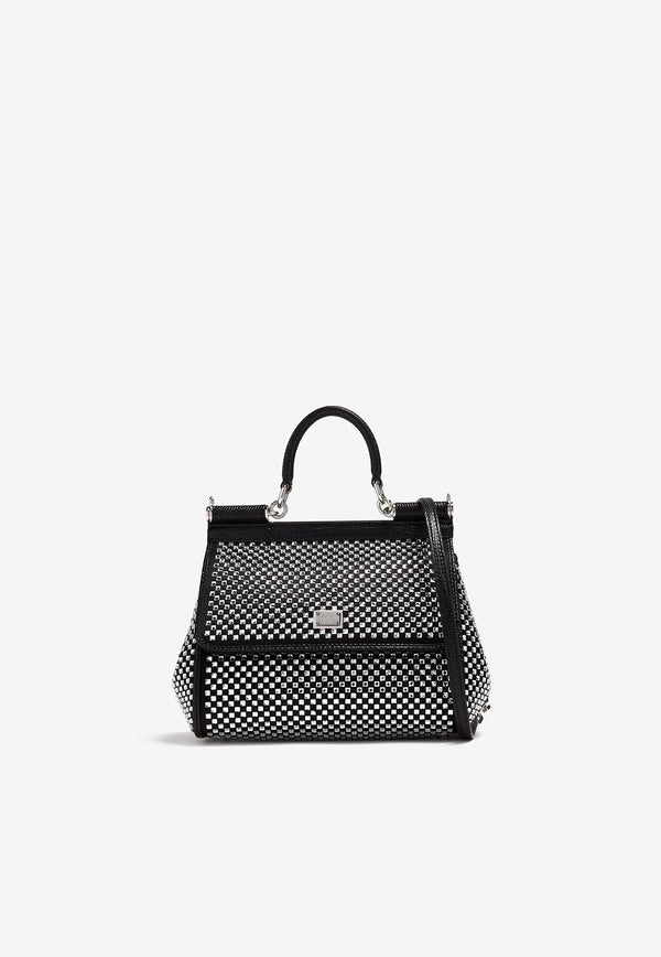 Dolce & Gabbana Medium Sicily Rhinestone-Embellished Shoulder Bag BB6003 AP602 8S488 Black