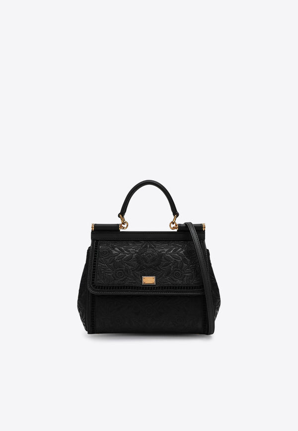 Dolce & Gabbana Medium Sicily Embroidered Top Handle Bag Black BB6003B6I38/Q_DOLCE-8B956