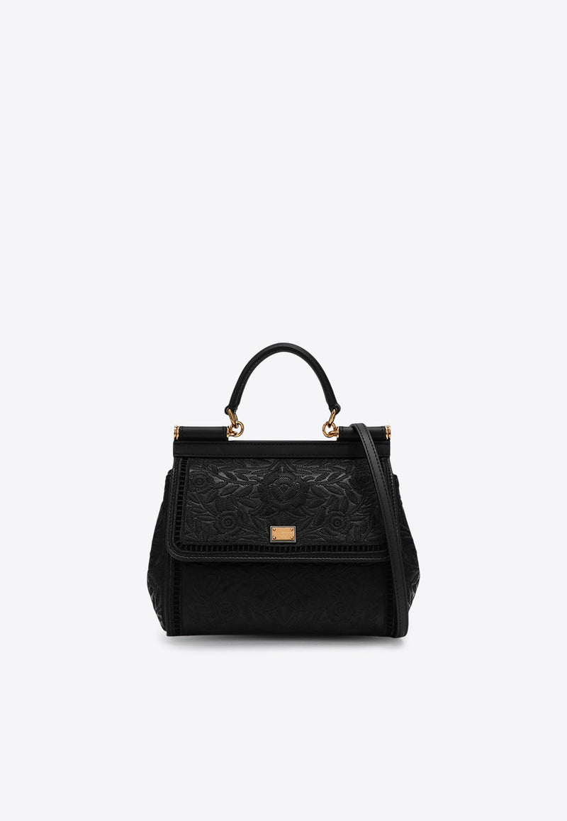 Dolce & Gabbana Medium Sicily Embroidered Top Handle Bag Black BB6003B6I38/Q_DOLCE-8B956