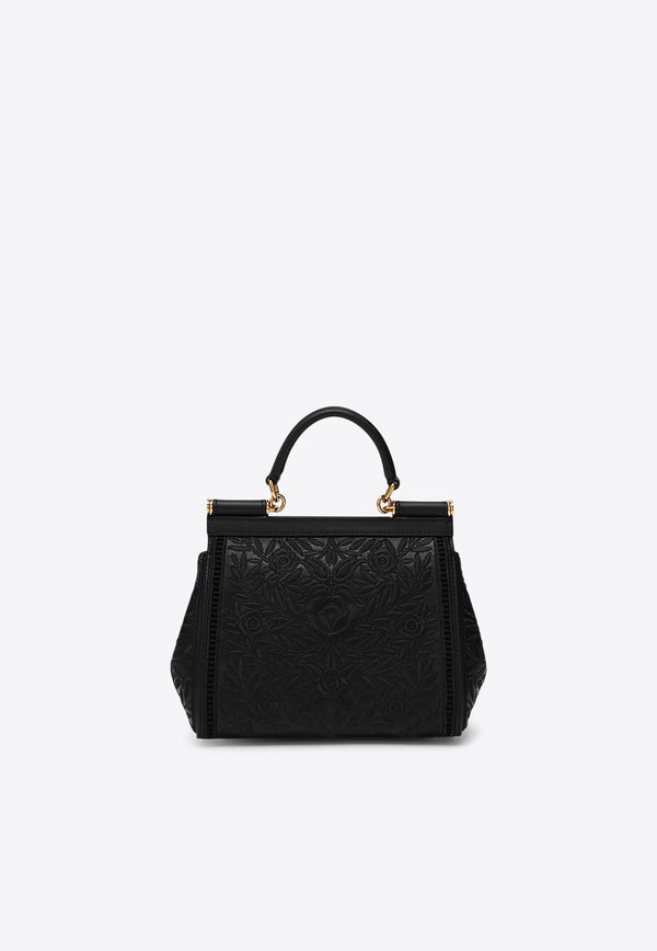 Dolce & Gabbana Medium Sicily Embroidered Top Handle Bag Black BB6003B6I38/Q_DOLCE-8B956