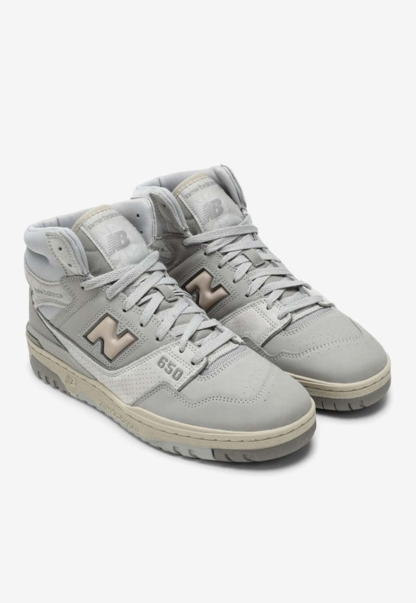 New Balance 650 High-Top Sneakers in Light Aluminum Leather BB650RGGD12_000_WHITE