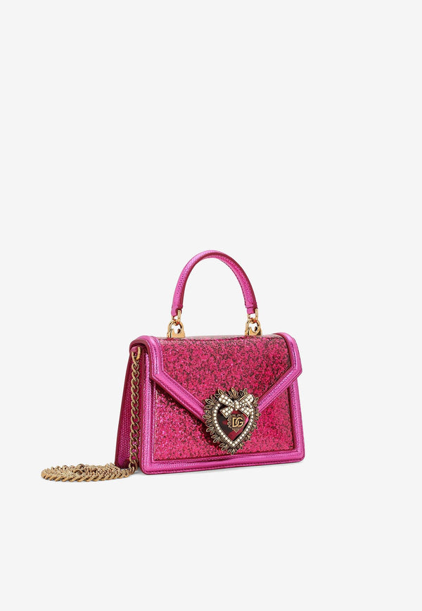 Dolce & Gabbana Small Devotion Glittered Top Handle Bag Fuchsia BB6711 AP299 8L400