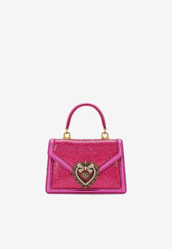 Dolce & Gabbana Small Devotion Glittered Top Handle Bag Fuchsia BB6711 AP299 8L400