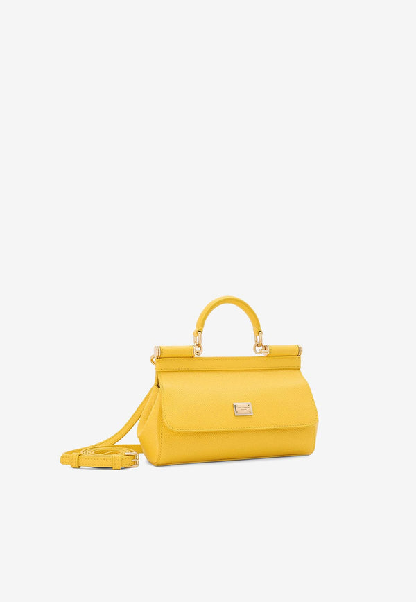 Dolce & Gabbana Small Sicily Top Handle Bag in Dauphine Leather Yellow BB7116 A1001 80228
