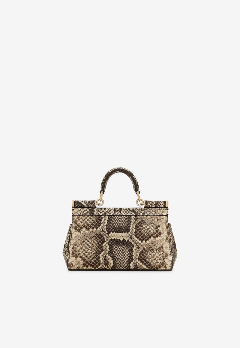 Dolce & Gabbana Small Sicily Top Handle Bag in Python Embossed Leather BB7116 A2111 80200 Multicolor