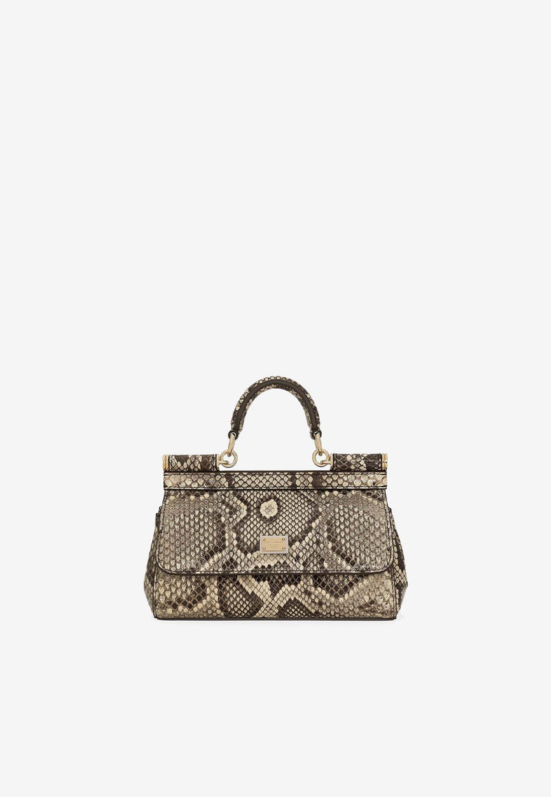 Dolce & Gabbana Small Sicily Top Handle Bag in Python Embossed Leather BB7116 A2111 80200 Multicolor