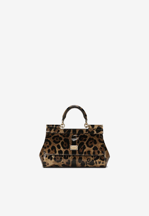 Dolce & Gabbana Small Sicily Leopard Print Top Handle Bag Brown BB7116 AM568 HA93M
