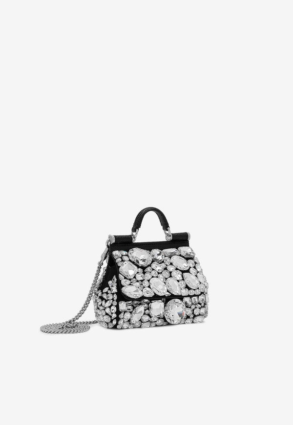 Dolce & Gabbana Mini Sicily Crystal-Embellished Handbag BB7504 AP624 8S488 Black
