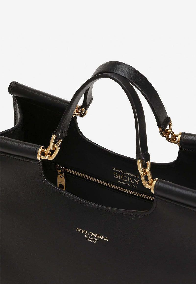 Dolce & Gabbana Small Sicily Calf Leather Tote Bag Black BB7728 B7321 80999