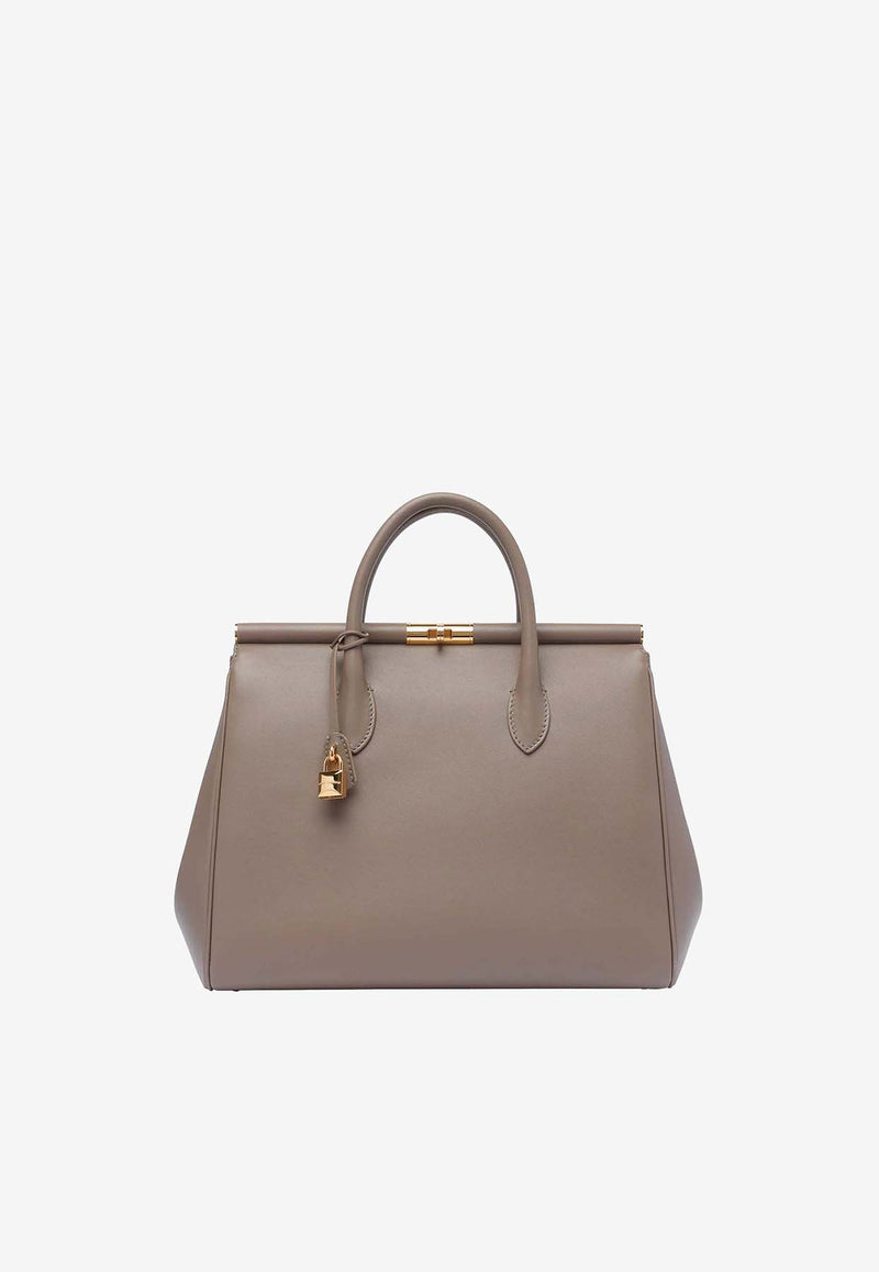 Dolce & Gabbana XL Marlene Day Shoulder Bag in Grained Leather Gray BB7763 A9S25 87891