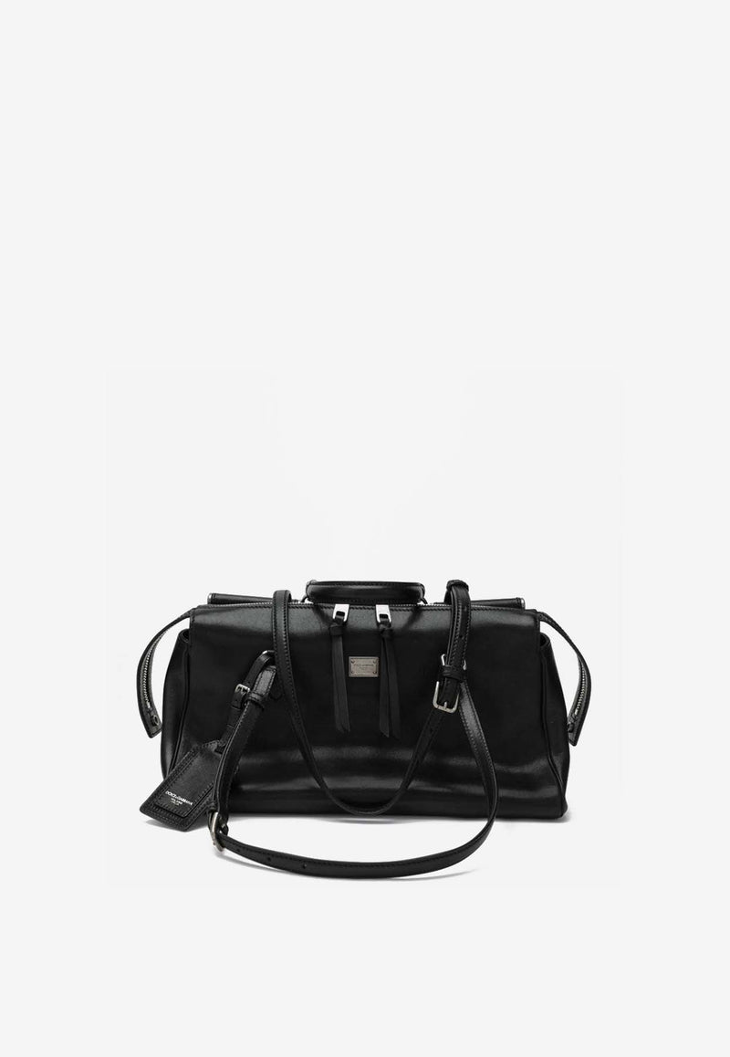 Dolce & Gabbana Vittoria Calf Leather Shoulder Bag  Black BB7844AW118/R_DOLCE-80999