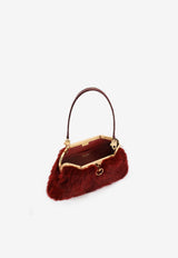 Dolce & Gabbana Amanda Fur Chain Shoulder Bag in Sheepskin and Crocodile Leather Red BB7921 A2J35 89902