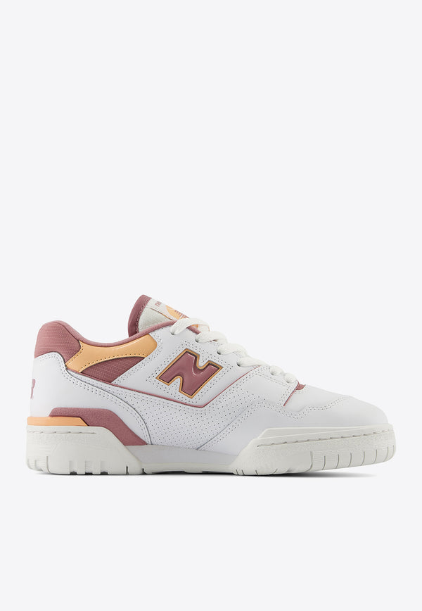 New Balance 550 Low-Top Sneakers in White with Rosewood and Hazy Peach BBW550EA