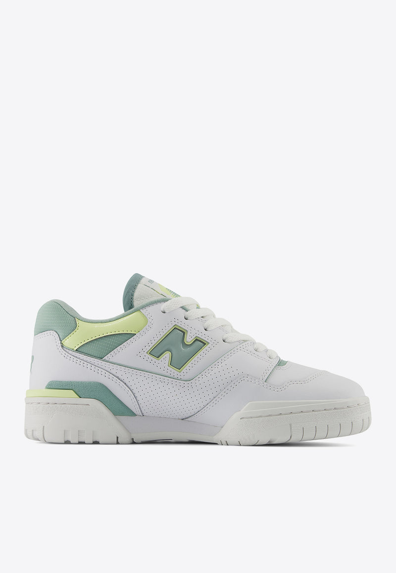 New Balance 550 Low-Top Sneakers in White with Salt Marsh and Limelight White BBW550EB