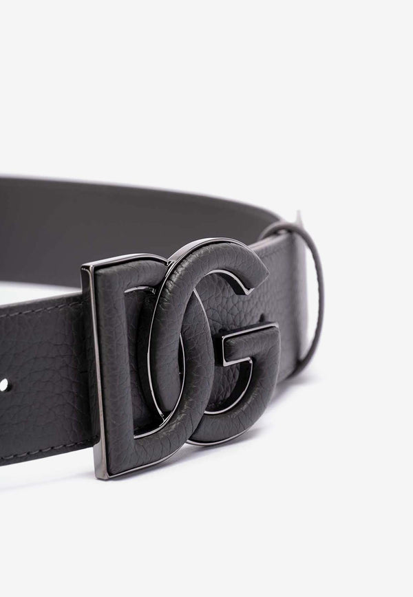 Dolce & Gabbana DG Logo Calf Leather Belt Gray BC4675 AT489 80748