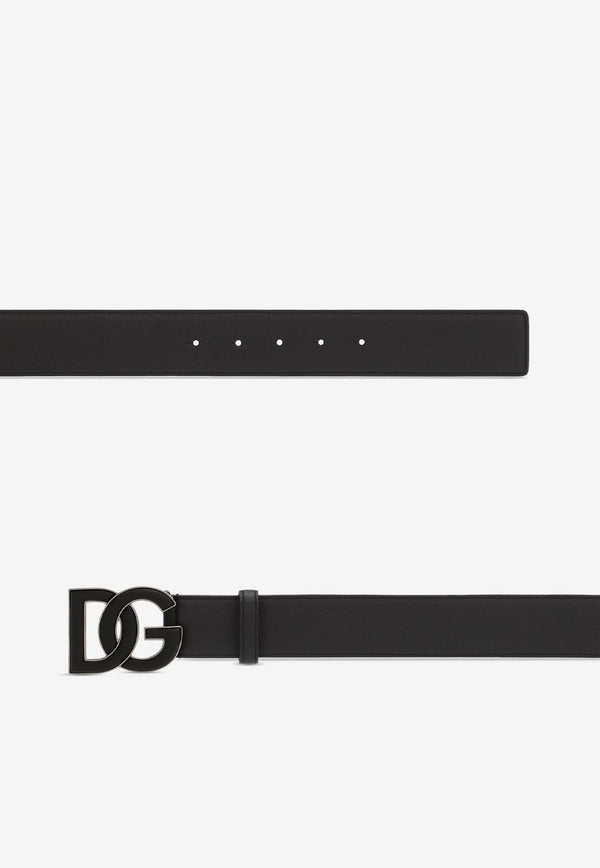Dolce & Gabbana DG Logo Calf Leather Belt Black BC4675 AT489 80999