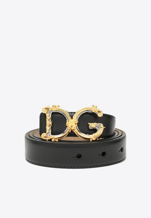 Dolce & Gabbana Baroque DG Logo Leather Belt Black BE1348AZ831/N_DOLCE-80999