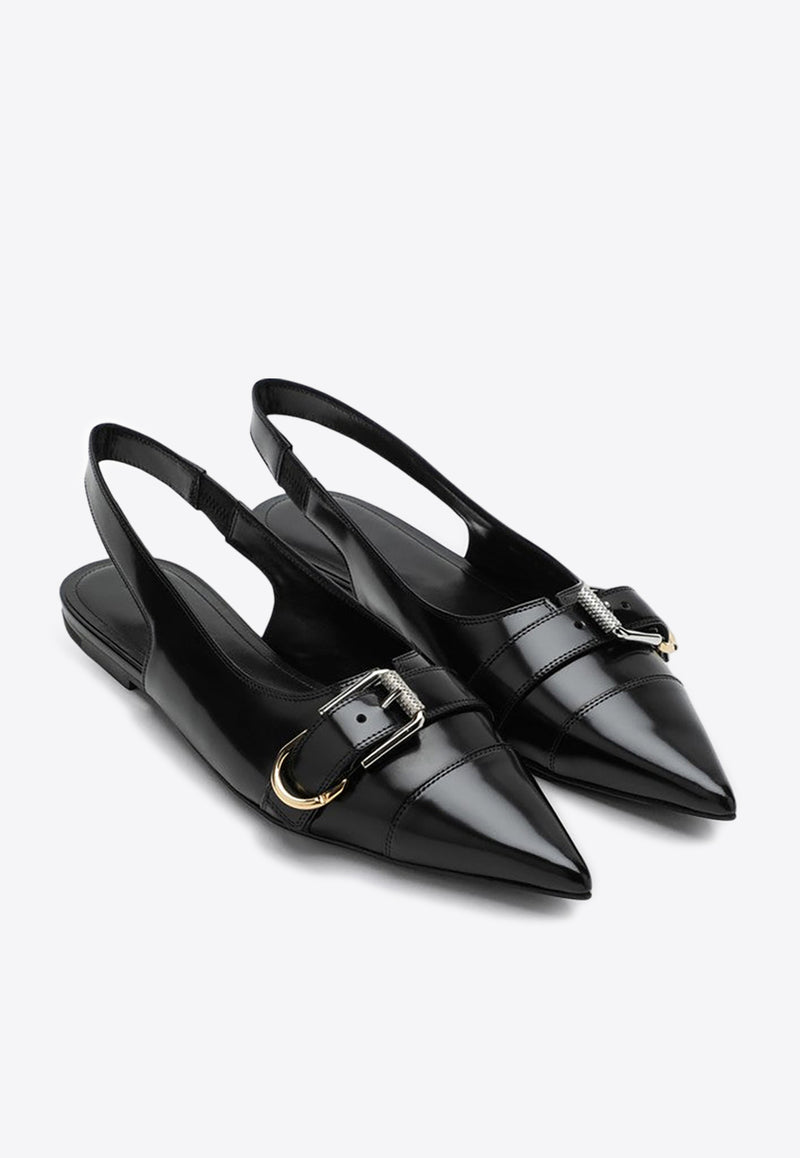 Givenchy Voyou Calf Leather Slingback Flats Black BE500SE28Z/P_GIV-001