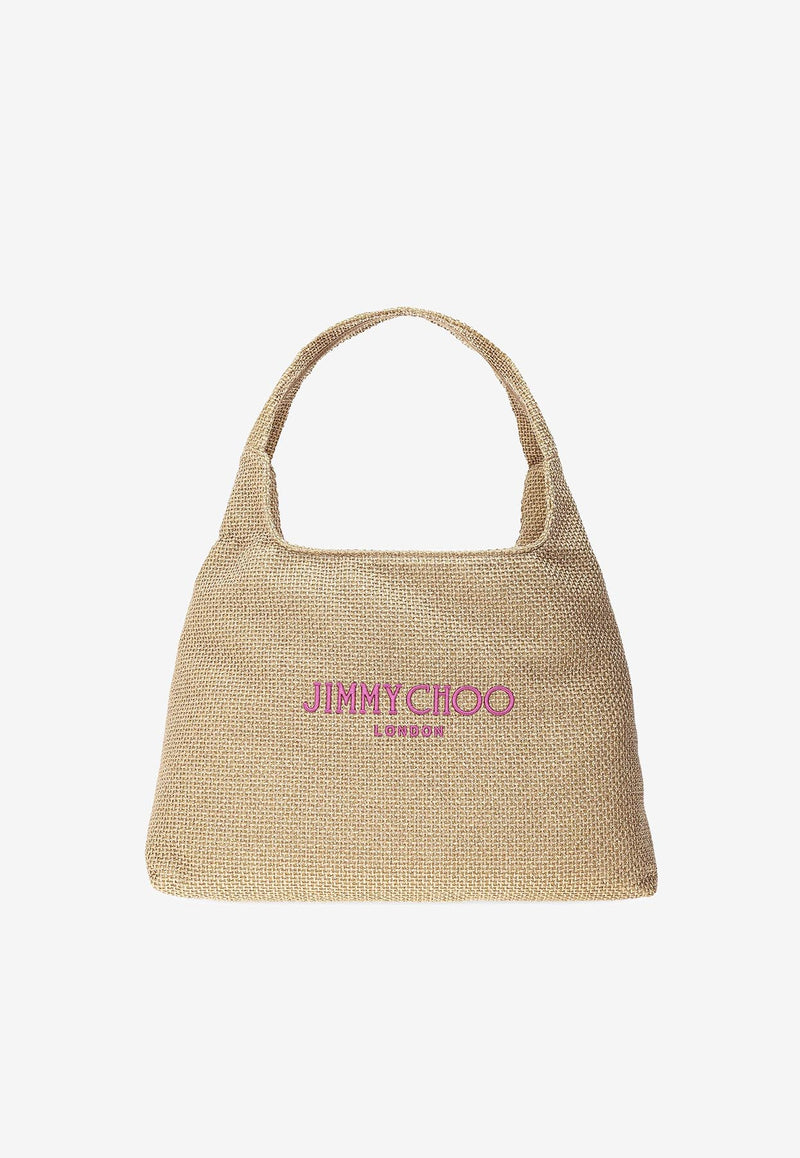 Jimmy Choo Large Diamond Raffia Tote Bag BEACH DMNDHOBO/L TYJ GOLD/FUCHSIA/LIGHT GOLD