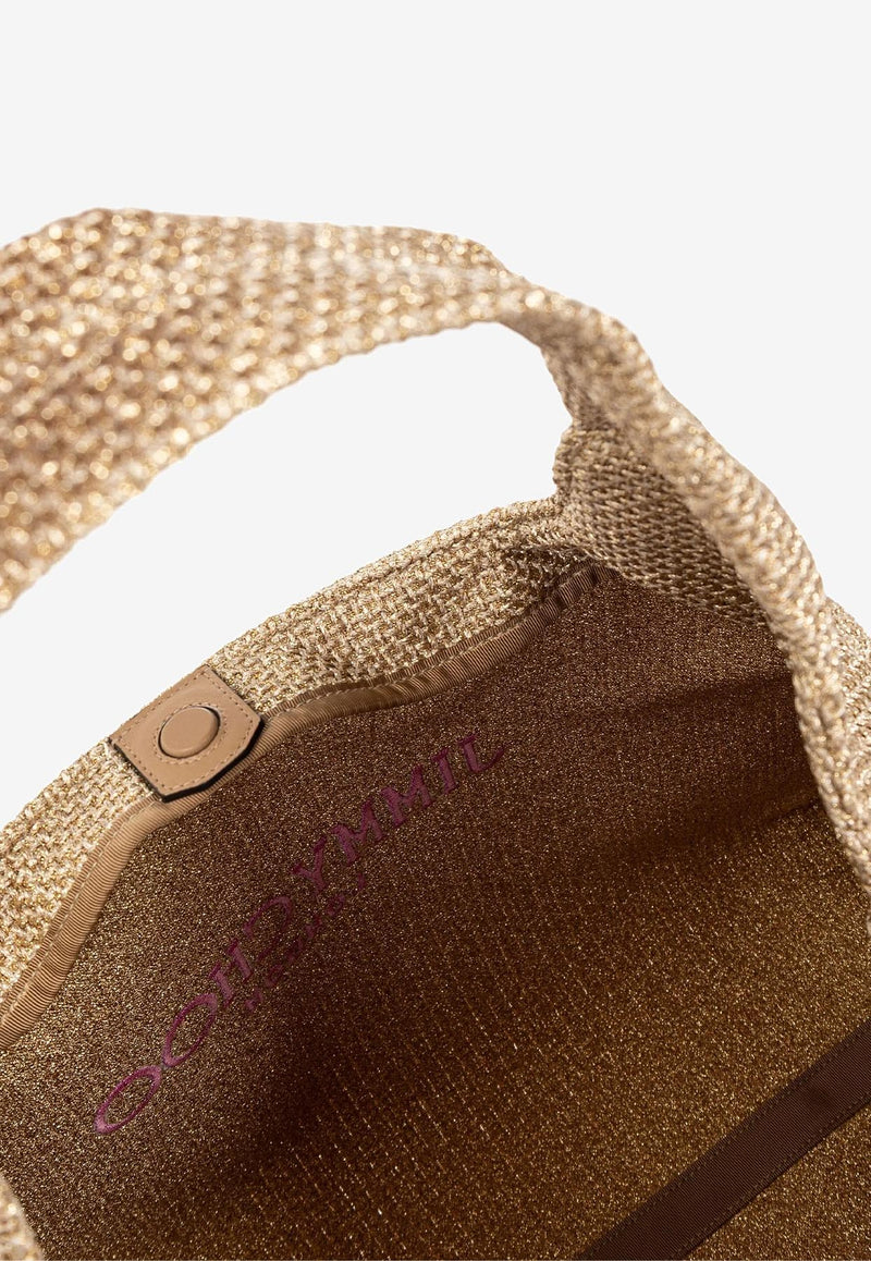 Jimmy Choo Large Diamond Raffia Tote Bag BEACH DMNDHOBO/L TYJ GOLD/FUCHSIA/LIGHT GOLD