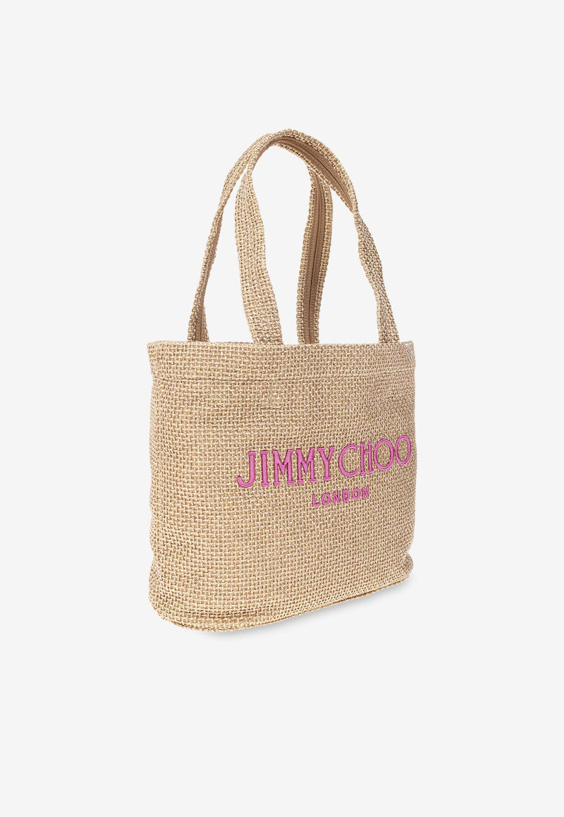 Jimmy Choo Medium Diamond Raffia Tote Bag BEACH TOTE E/W M TYJ GOLD/FUCHSIA/LIGHT GOLD