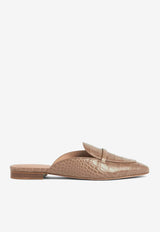 Malone Souliers Berto Flat Mules in Embossed Leather BERTO 10-3 TAUPE/TAUPE