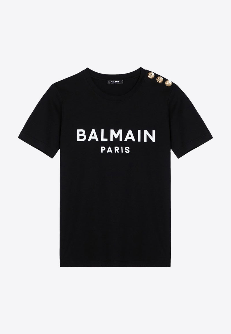 Balmain Button Embellished Logo T-shirt Black BF1EF005BB02/P_BALMA-EAB